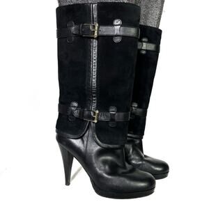 Cole Haan Kennedy Suede High Heel NikeAir Boots with Buckles in Black Size 7 EUC
